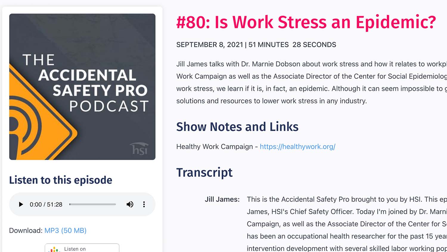 Accidental Safety Pro Podcast - Is Work Stress an Epidemic?