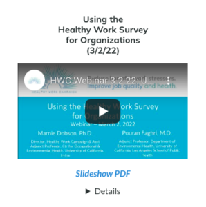 Using the Healthy Work Survey for Organizations March 2nd, 2022 webinar video screenshot