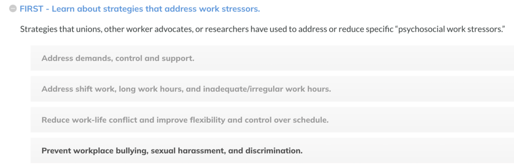 FIRST - Learn about strategies that address work stressors.