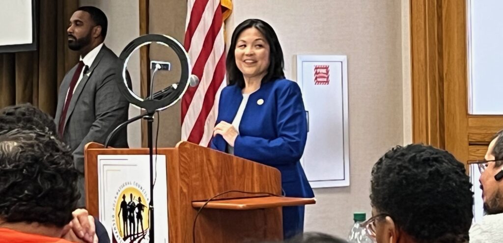 Julie Su speaking at COSH CON 2023