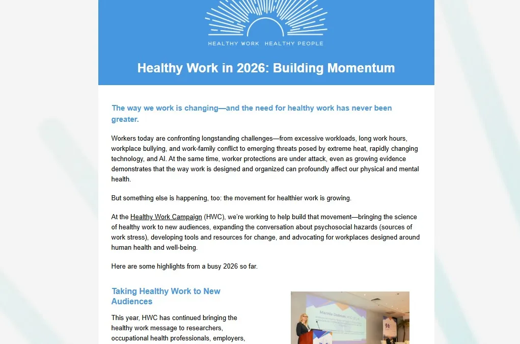 Healthy Work in 2026: Building Momentum